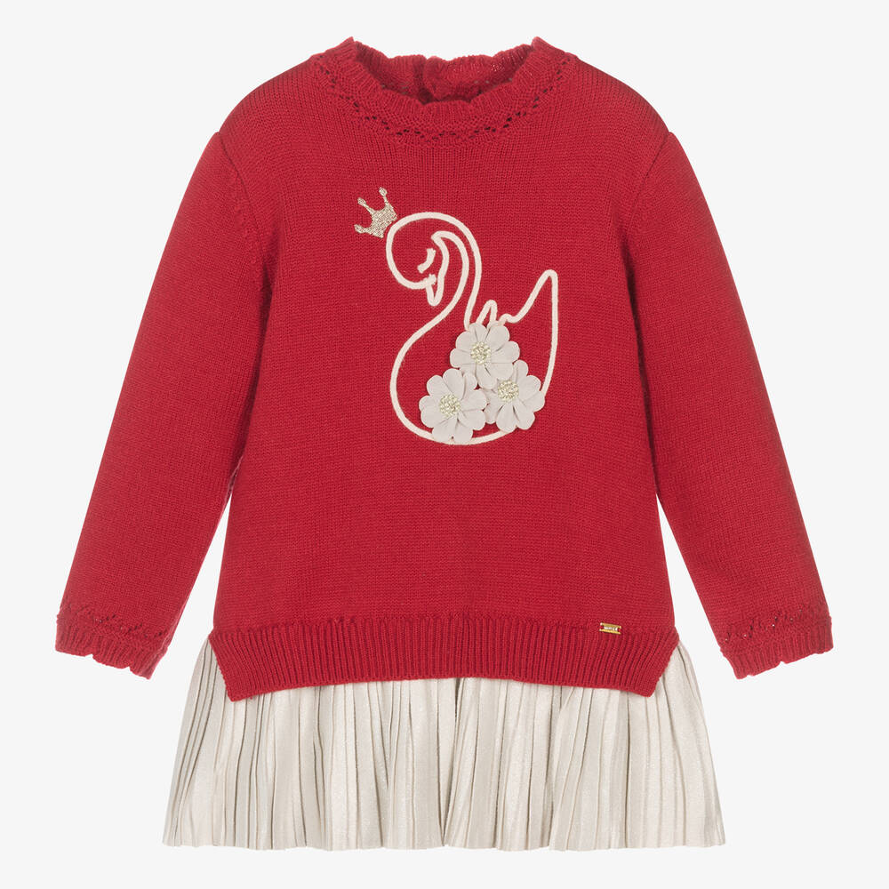 Mayoral - Girls Red & Beige Pleated Dress | Childrensalon