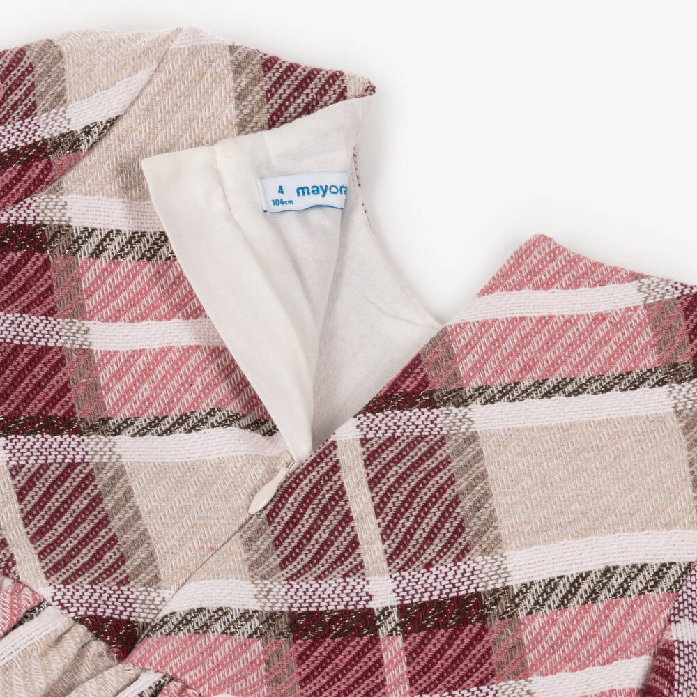 Mayoral-Girls Red & Beige Tartan Dress with Velvet Bow | Childrensalon Outlet