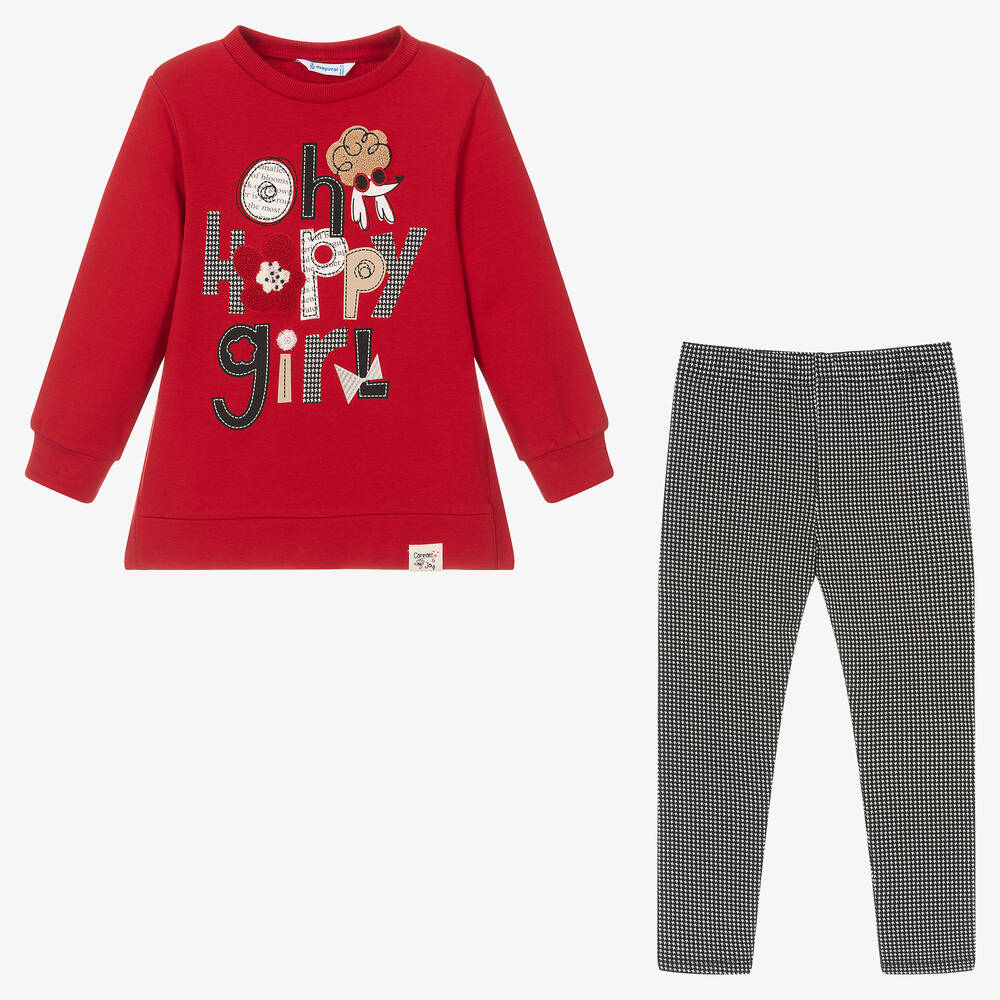 Mayoral-Girls Red & Black Cotton Leggings Set | Childrensalon Outlet
