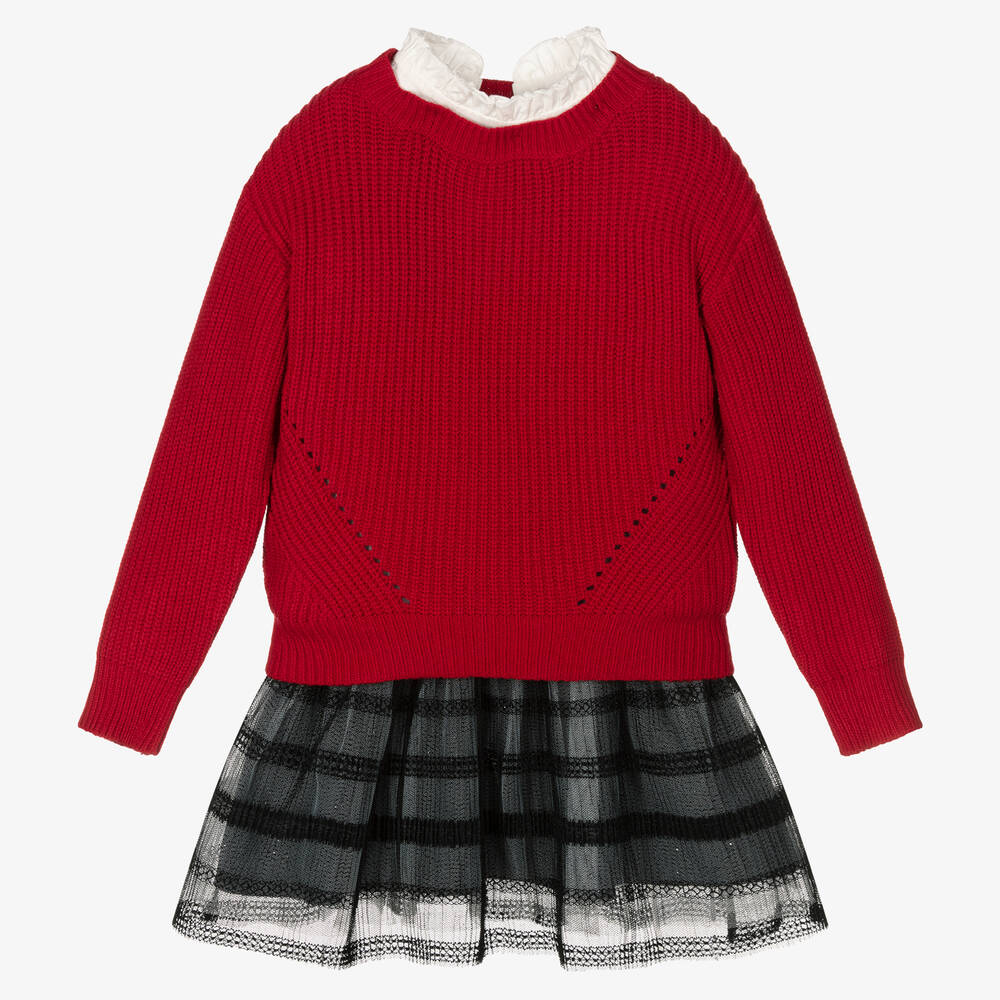 Mayoral-Красный джемпер с черным платьем | Childrensalon Outlet