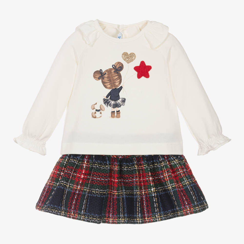 Mayoral-Girls Red & Blue Check Skirt Set | Childrensalon Outlet