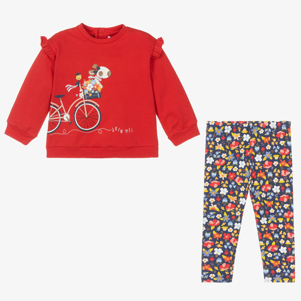 Mayoral-Girls Red & Blue Floral Leggings Set | Childrensalon Outlet
