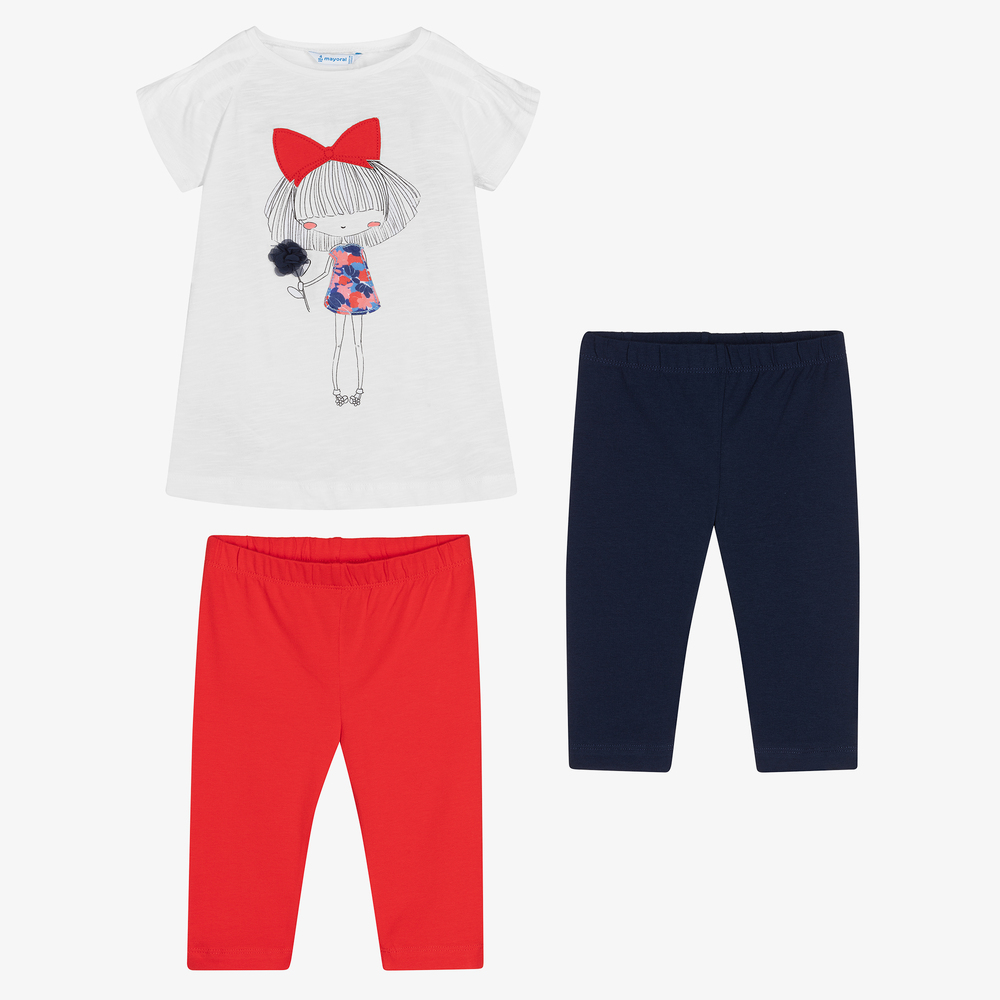 Mayoral - Girls Red & Blue Leggings Set | Childrensalon