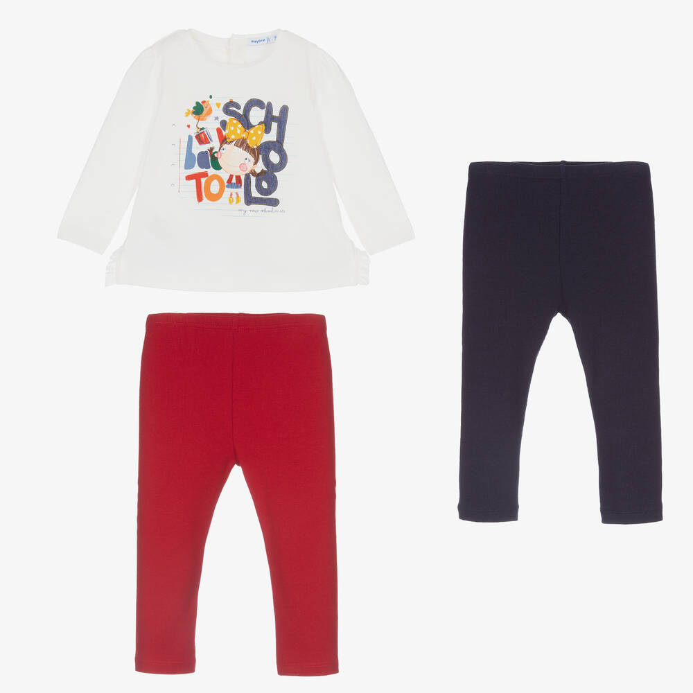 Mayoral - Girls Red & Blue Leggings Set | Childrensalon