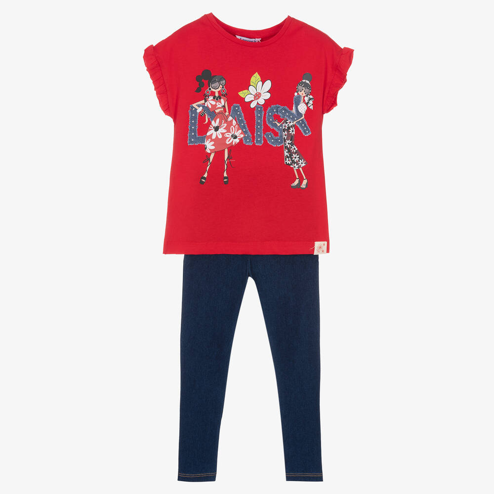 Mayoral - Girls Red & Blue Leggings Set | Childrensalon