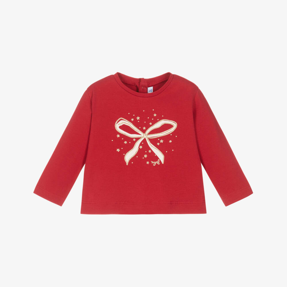 Mayoral-Girls Red Bow Long-Sleeve Top | Childrensalon Outlet