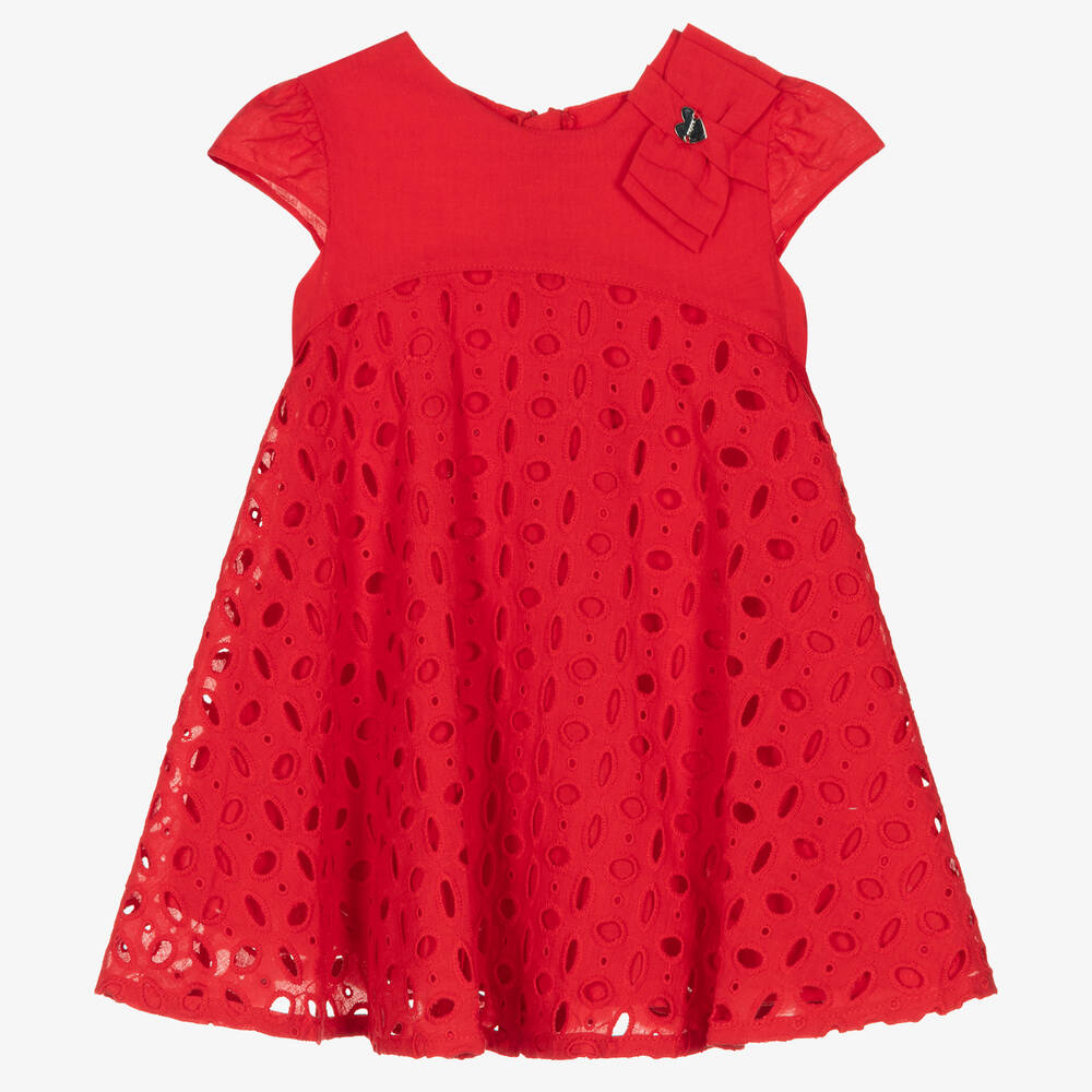 Mayoral - Robe rouge à broderie anglaise  | Childrensalon