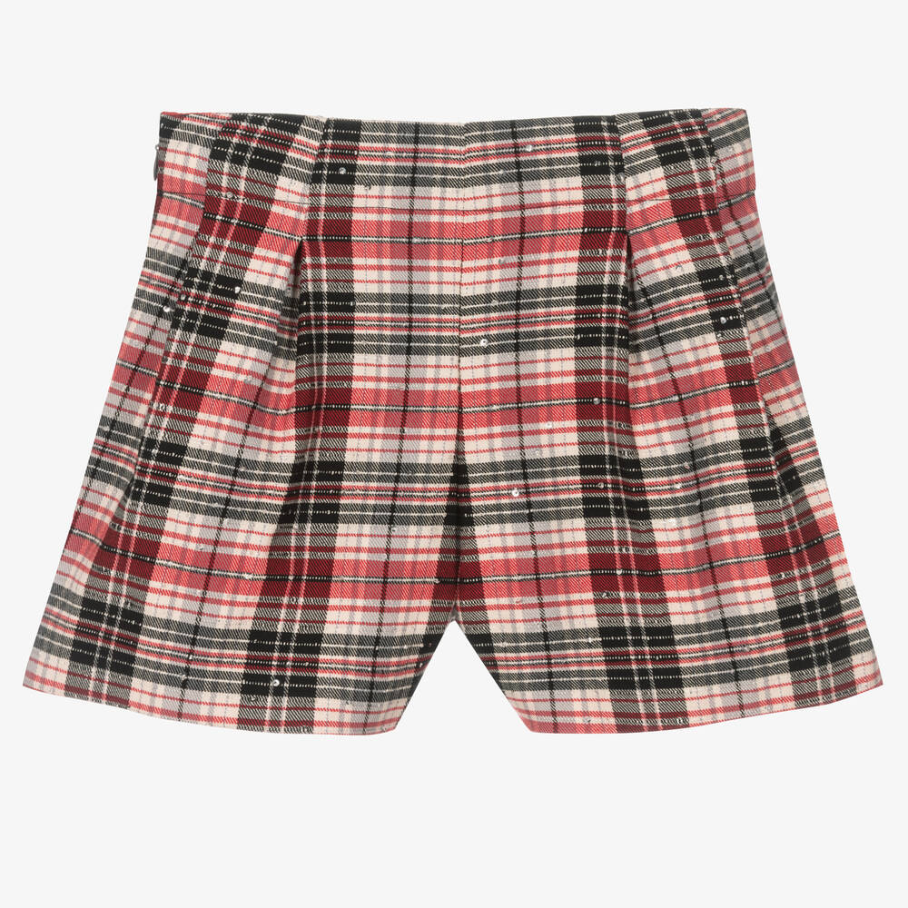 Mayoral-Красные плиссированные шорты в клетку для девочек | Childrensalon Outlet