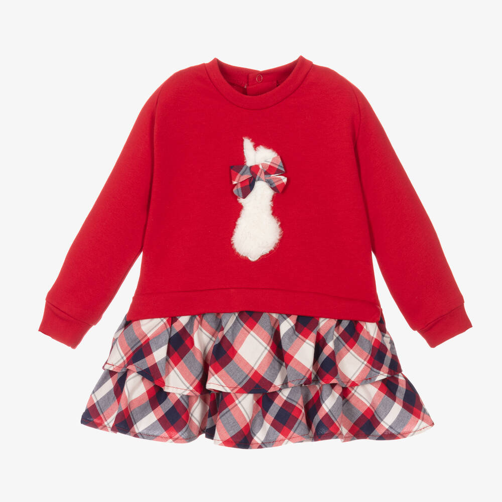 Mayoral - فستان مزيج قطن كاروهات لون أحمر وأبيض  | Childrensalon