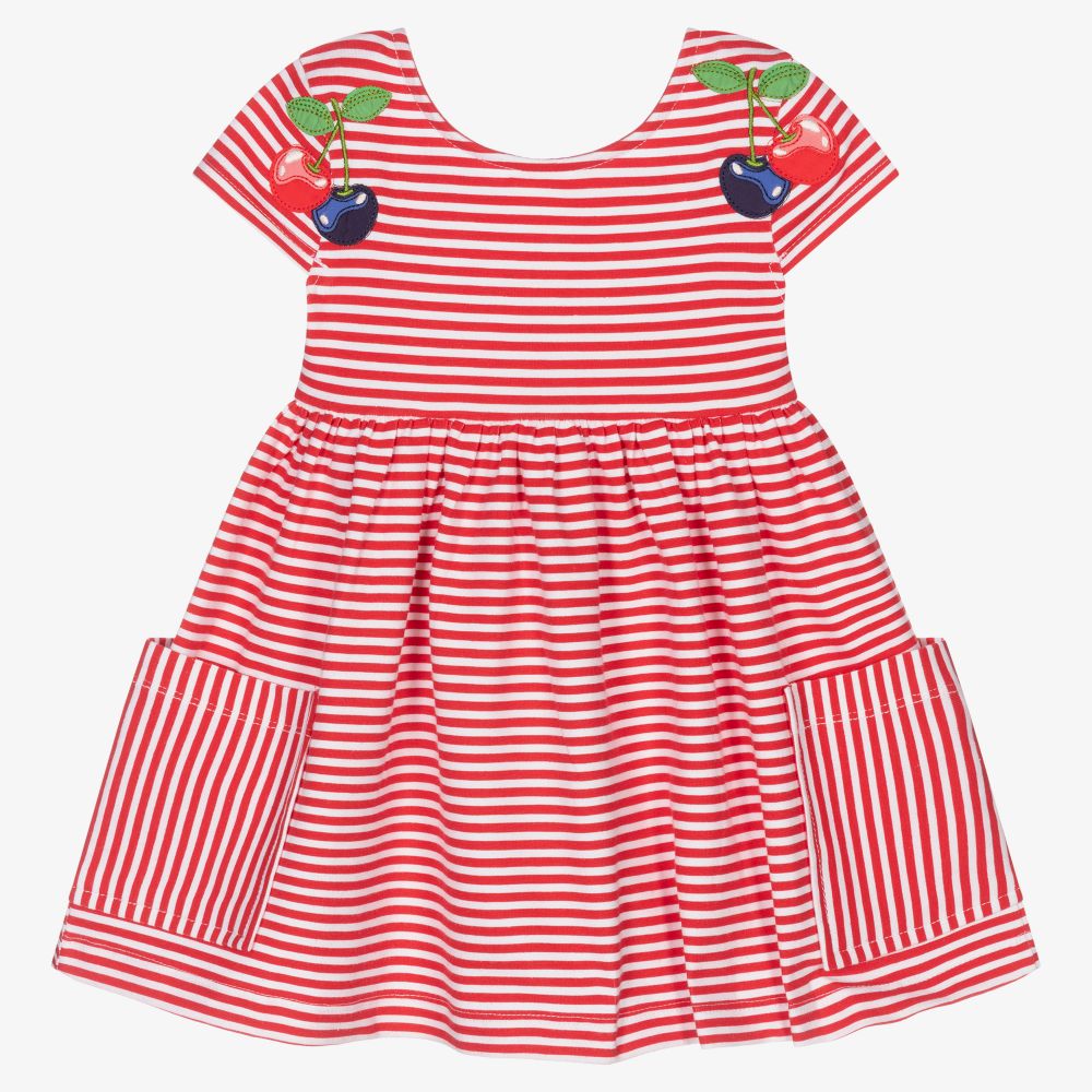 Mayoral - فستان قطن جيرسي مقلم لون أحمر وأبيض | Childrensalon