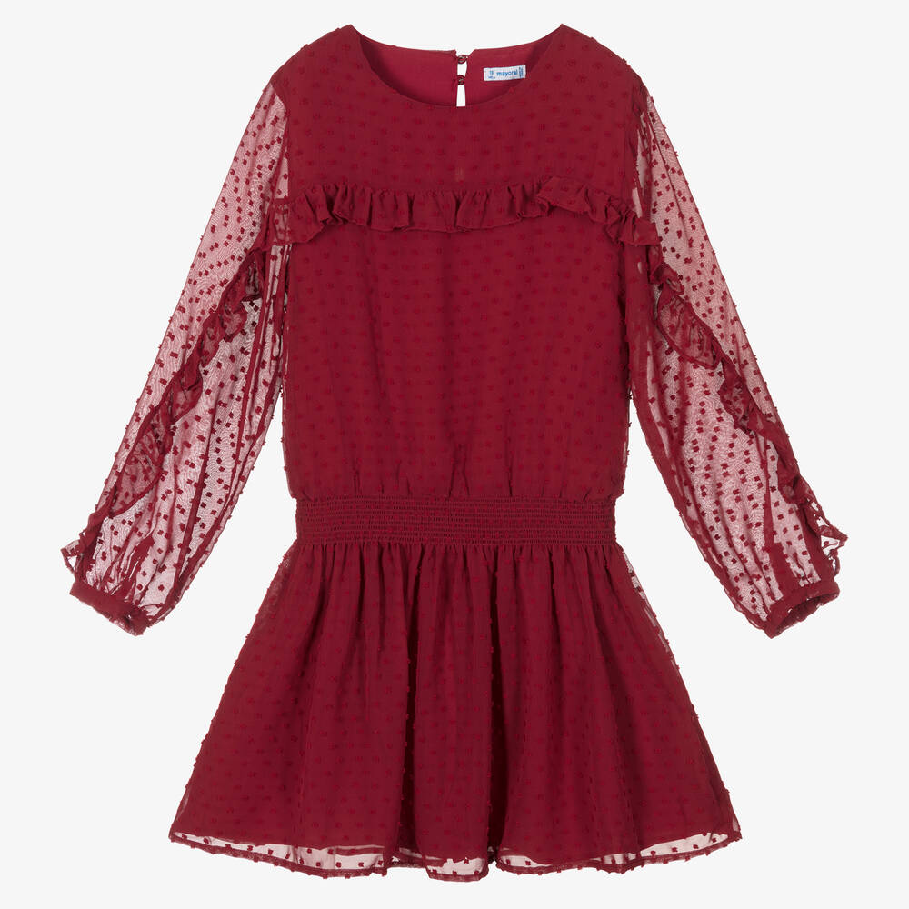 Mayoral - Robe rouge en mousseline fille | Childrensalon