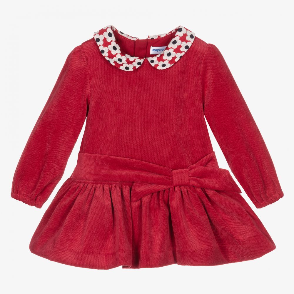 Mayoral - Robe rouge en velours Fille | Childrensalon