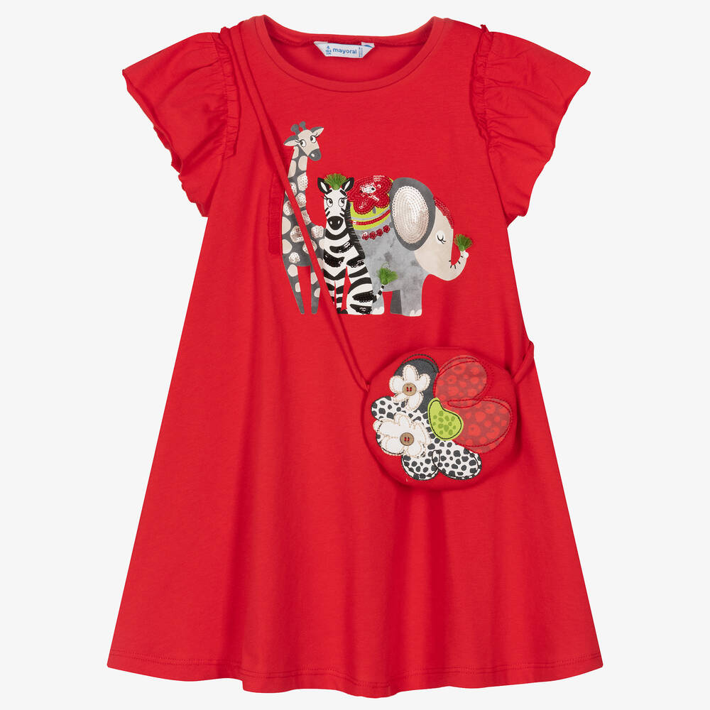 Mayoral - Girls Red Cotton Dress & Bag Set | Childrensalon