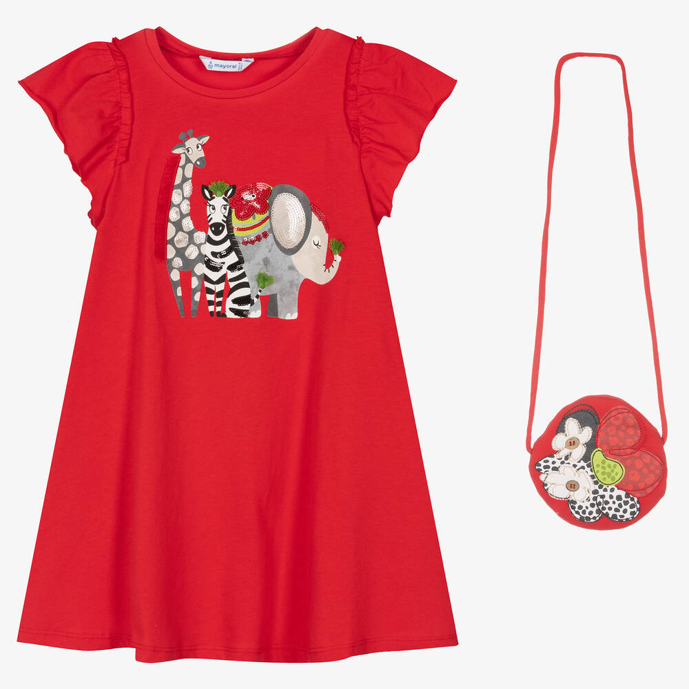 Mayoral-Красное хлопковое платье и сумочка | Childrensalon Outlet
