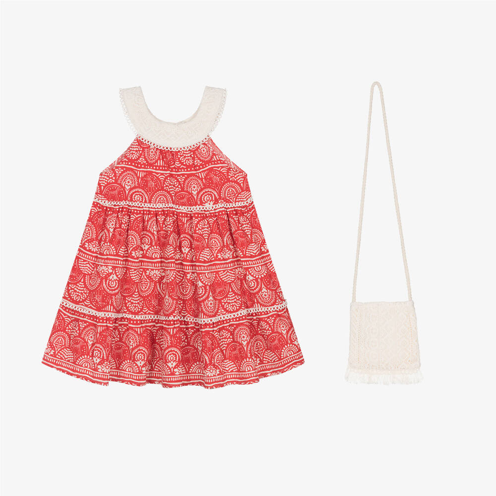 Mayoral-Girls Red Cotton Dress & Ivory Bag Set | Childrensalon Outlet
