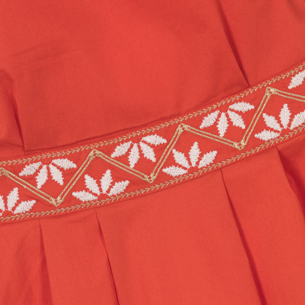 Mayoral-Girls Red Cotton Embroidered Dress | Childrensalon Outlet