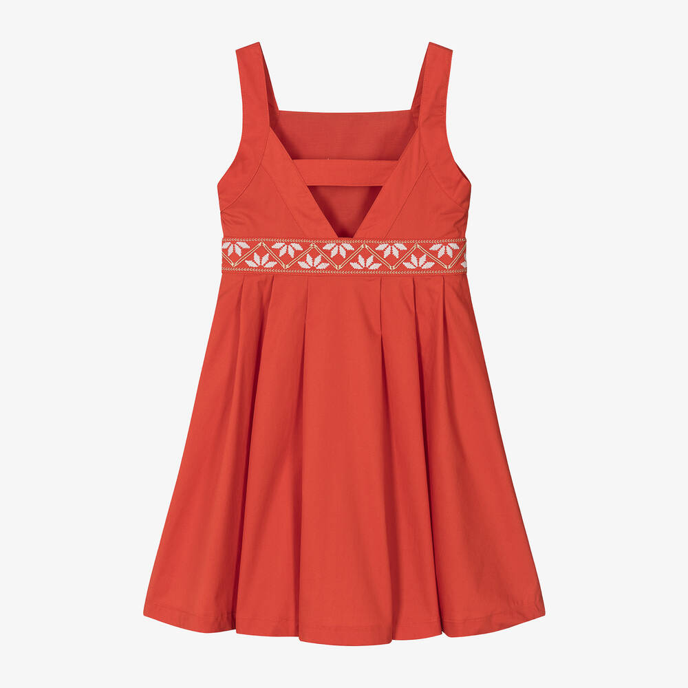 Mayoral-Girls Red Cotton Embroidered Dress | Childrensalon Outlet