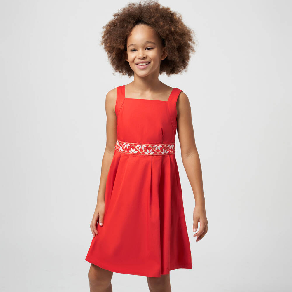 Mayoral-Girls Red Cotton Embroidered Dress | Childrensalon Outlet