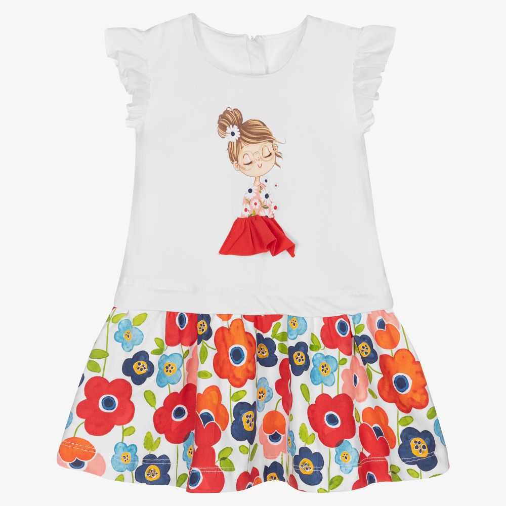 Mayoral - Girls Red Cotton Floral Dress | Childrensalon