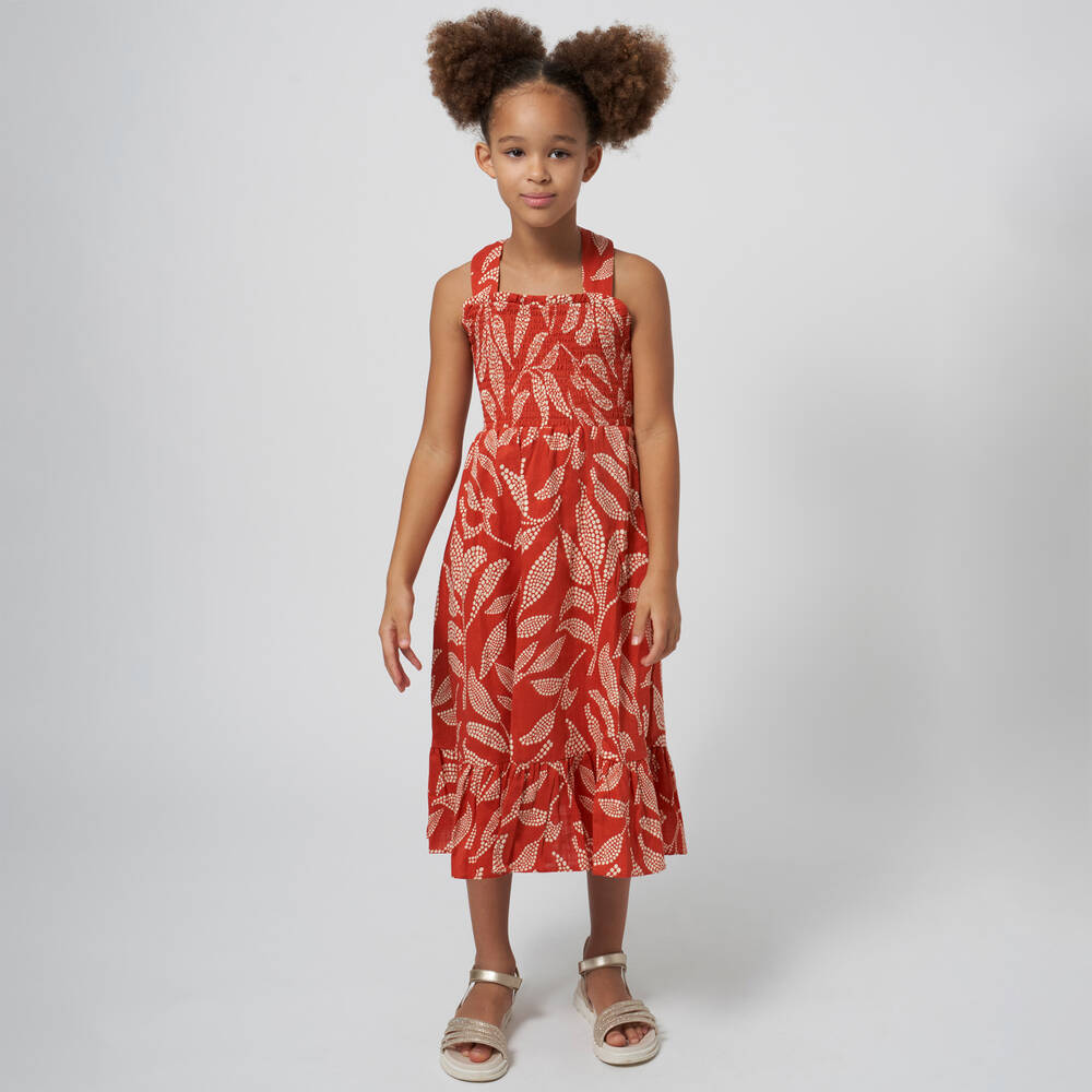 مايورال-فستان بطبعة ورود قطن لون أحمر | Childrensalon Outlet