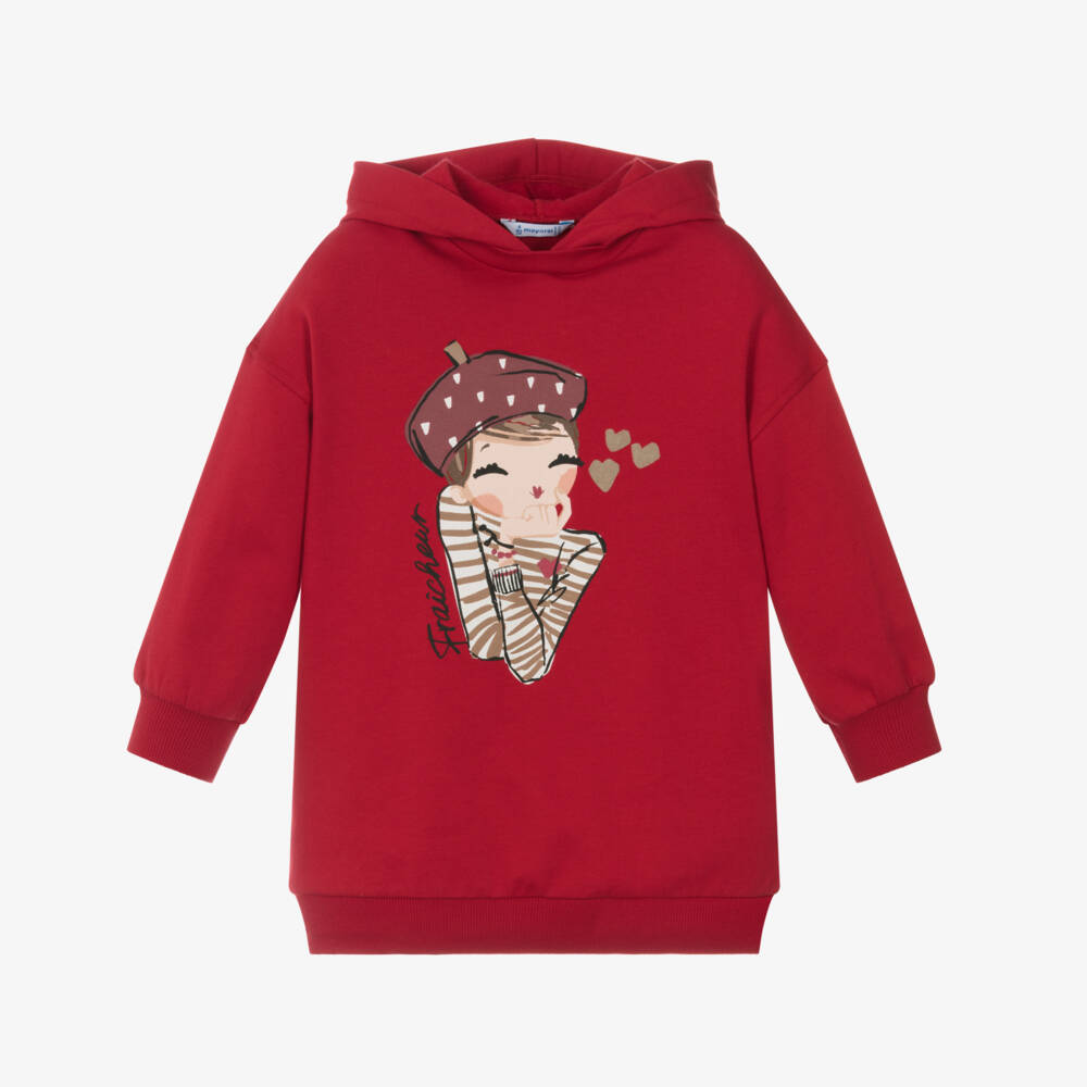 Mayoral-Платье-худи из красного хлопка для девочек | Childrensalon Outlet