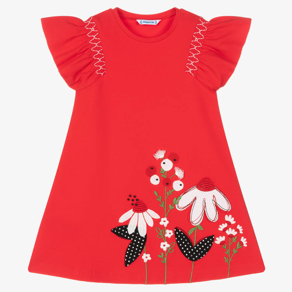 Mayoral - Girls Red Cotton Jersey Dress | Childrensalon