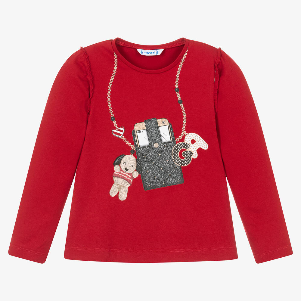 Mayoral - Haut rouge en jersey de coton Fille | Childrensalon