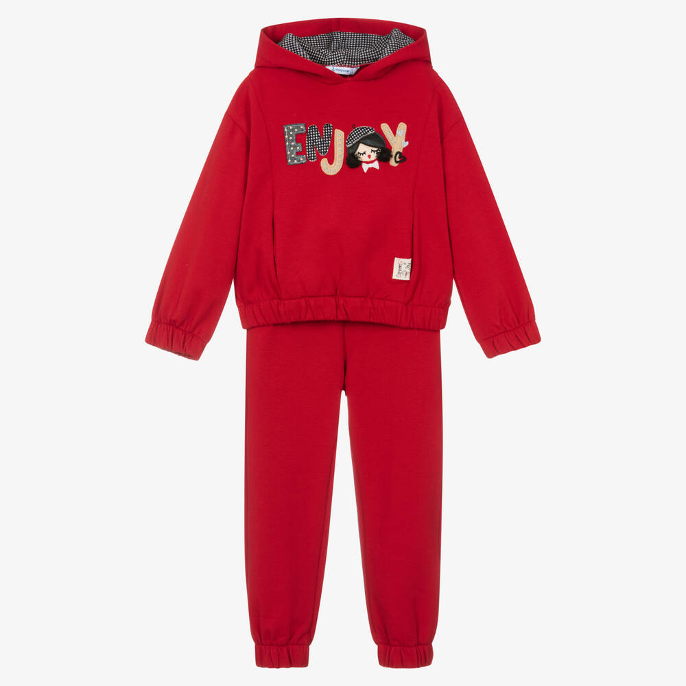 Mayoral - Girls Red Cotton Jersey Tracksuit | Childrensalon