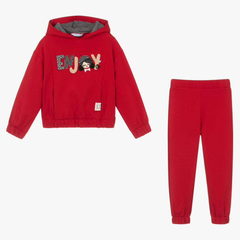 Mayoral-Girls Red Cotton Jersey Tracksuit | Childrensalon Outlet