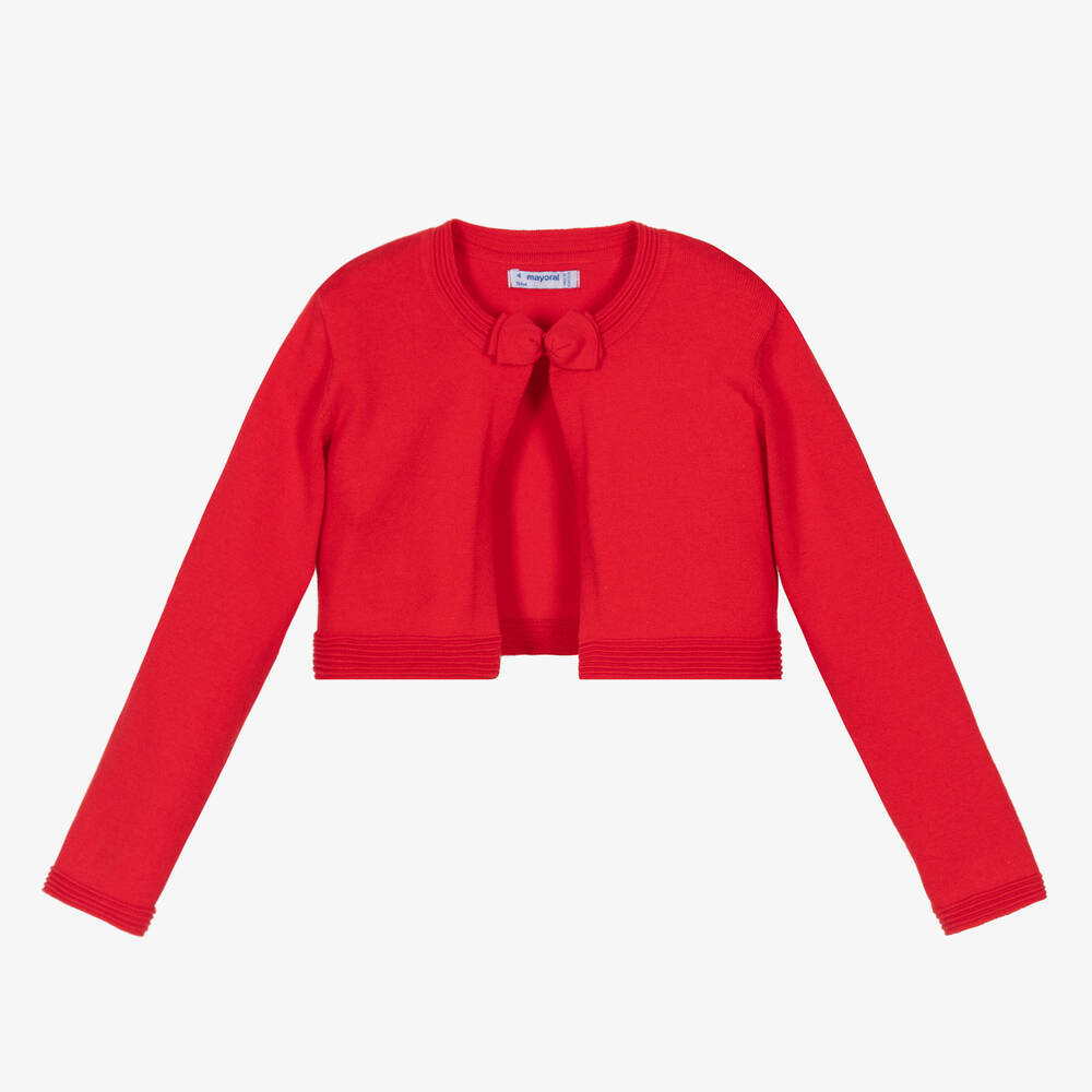 Mayoral - Girls Red Cotton Knit Cardigan | Childrensalon