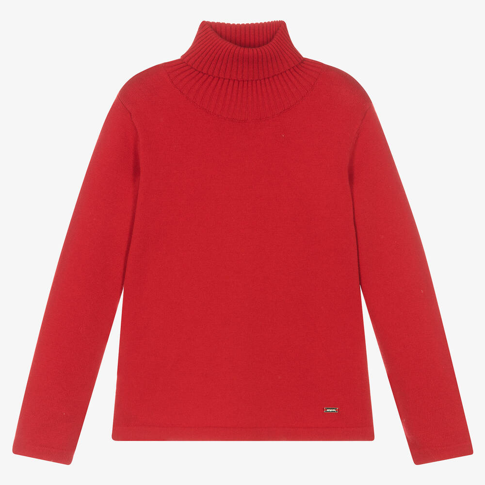 Mayoral - Girls Red Cotton Knit Roll Neck Sweater | Childrensalon