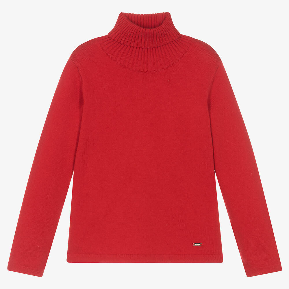 Mayoral-Girls Red Cotton Knit Roll Neck Sweater | Childrensalon Outlet