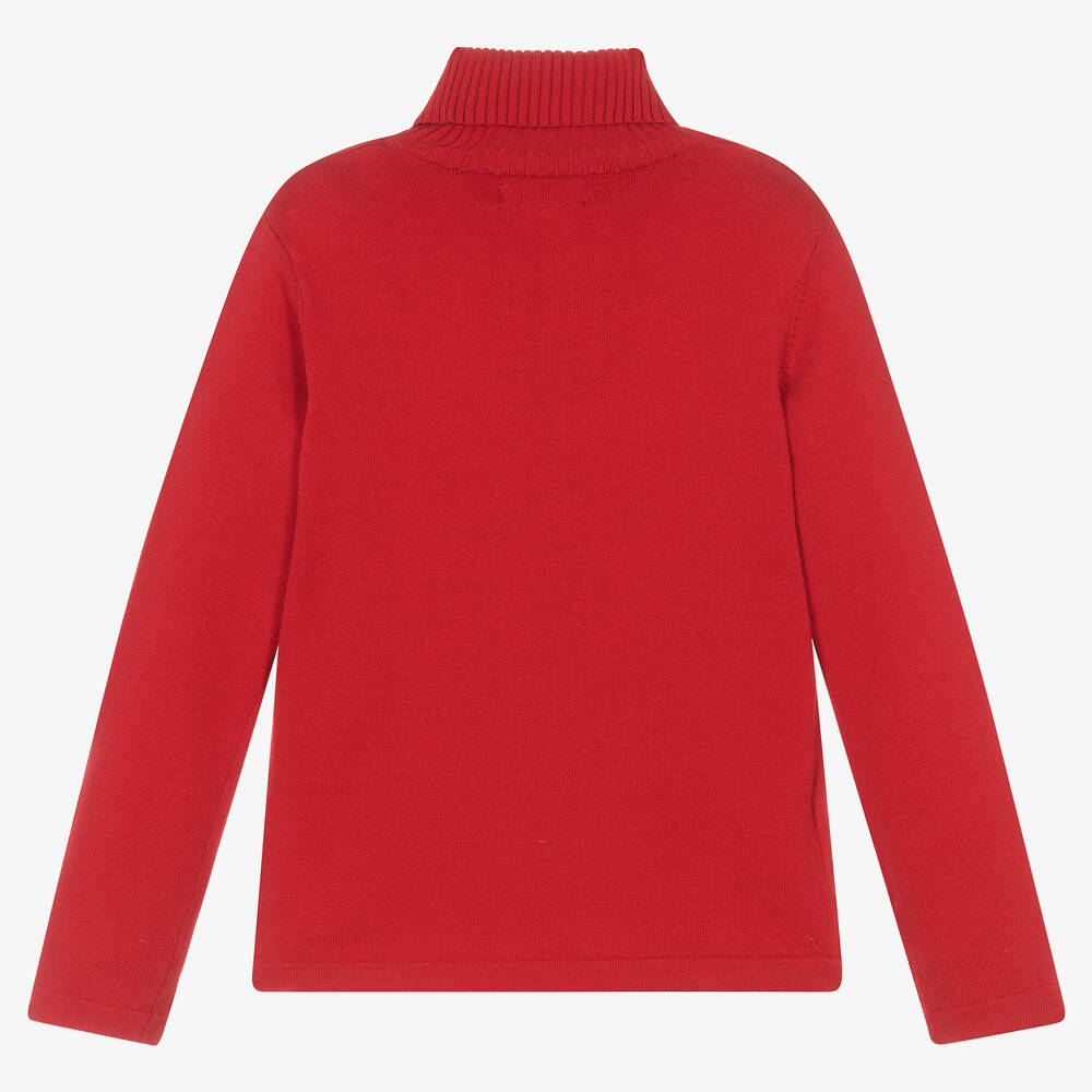 Mayoral Girls Red Cotton Knit Roll Neck Sweater Childrensalon Outlet