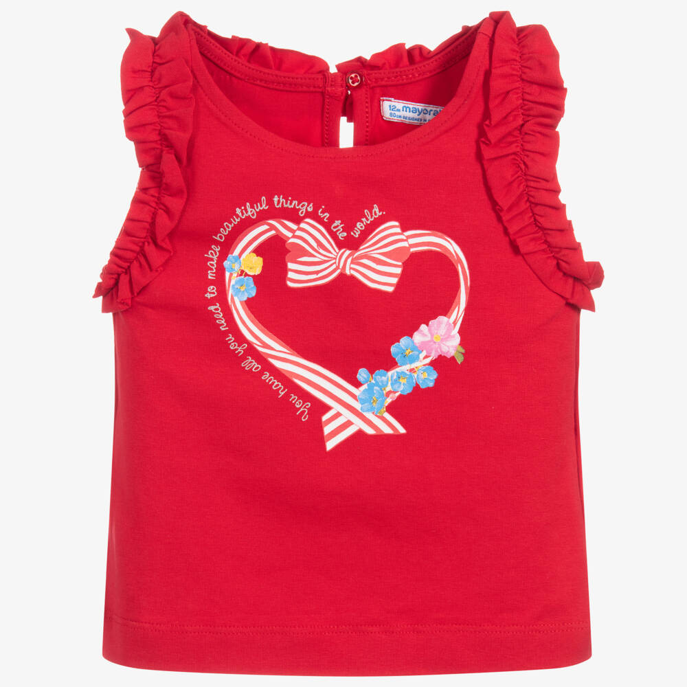Mayoral-تيشيرت أطفال بناتي قطن جيرسي لون أحمر | Childrensalon Outlet