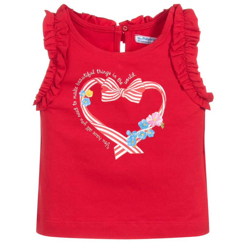 Mayoral - Girls Red Cotton T-Shirt | Childrensalon