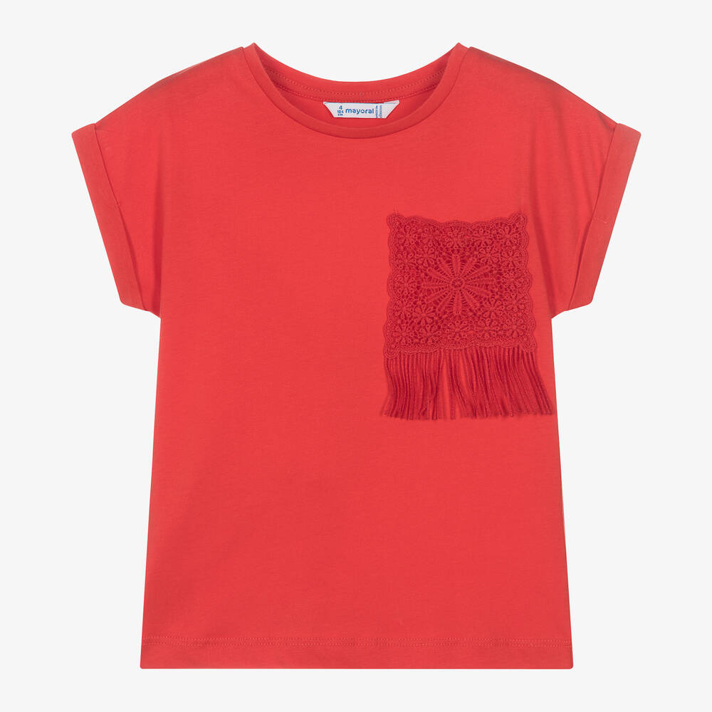 Mayoral-Girls Red Cotton T-Shirt | Childrensalon Outlet