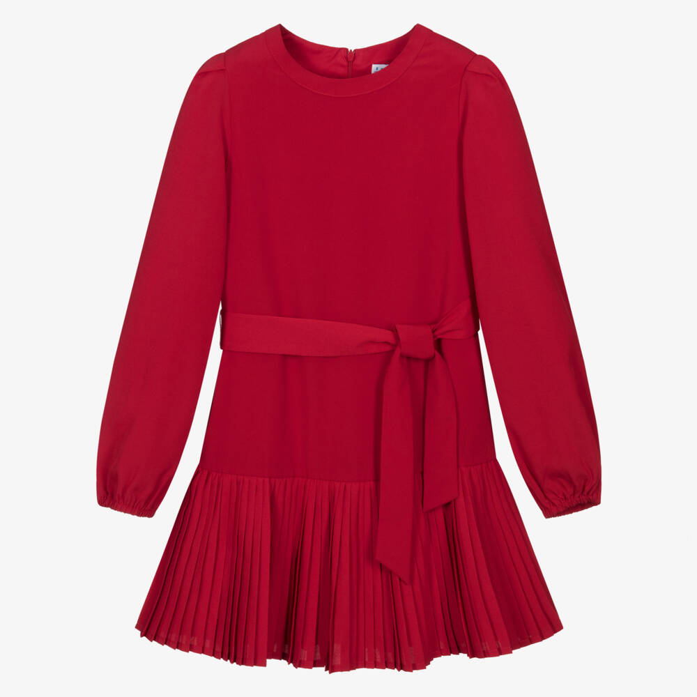 Mayoral-Girls Red Crêpe Dress with Pleated Skirt | Childrensalon Outlet