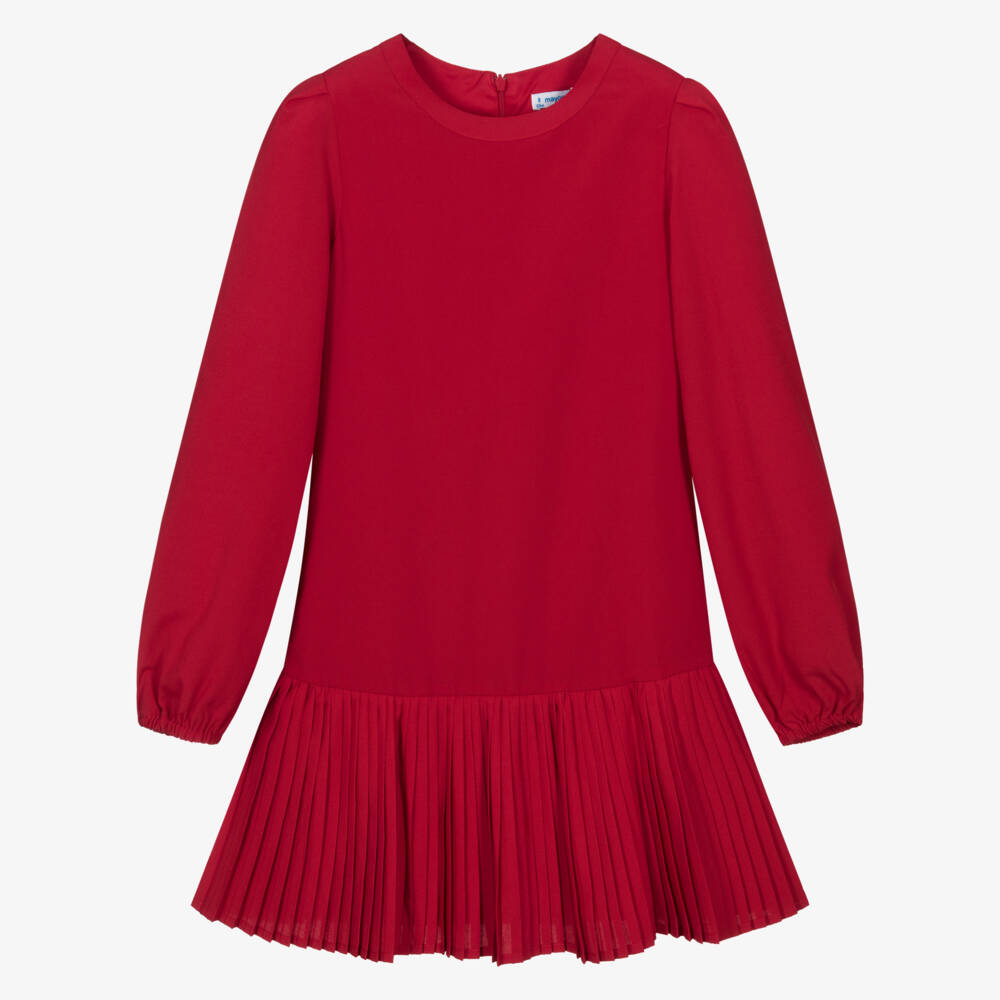 Mayoral-Girls Red Crêpe Dress with Pleated Skirt | Childrensalon Outlet