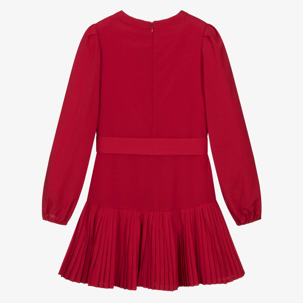 Mayoral-Girls Red Crêpe Dress with Pleated Skirt | Childrensalon Outlet