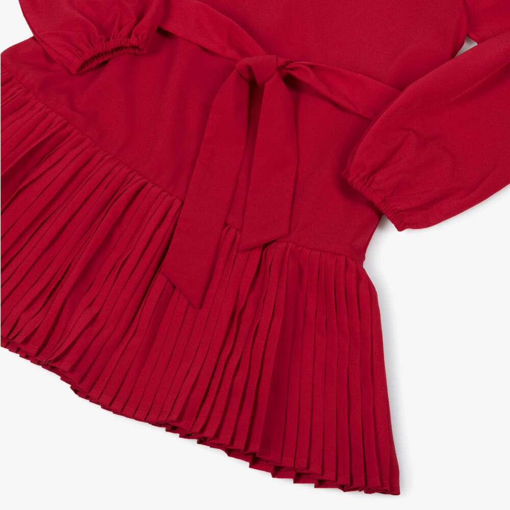 Mayoral-Girls Red Crêpe Dress with Pleated Skirt | Childrensalon Outlet