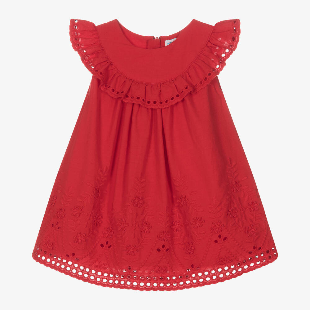 Mayoral-Girls Red Embroidered Cotton Dress | Childrensalon Outlet