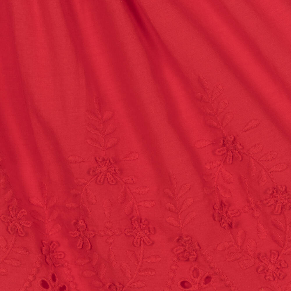 Mayoral-Girls Red Embroidered Cotton Dress | Childrensalon Outlet