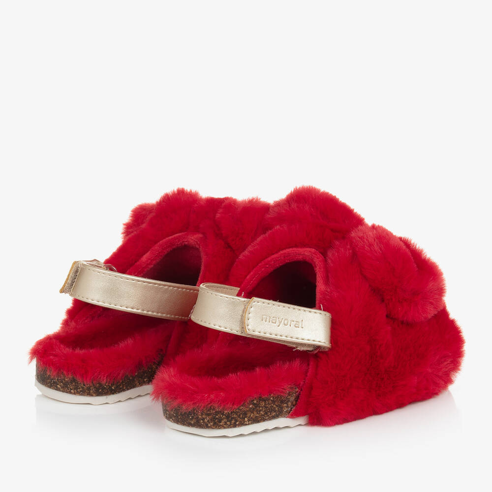 Mayoral - Girls Red Faux Fur & Faux Suede Slippers | Childrensalon Outlet