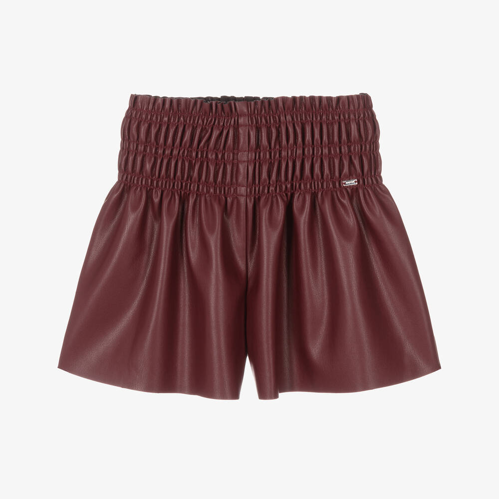 Mayoral - Girls Red Faux Leather Shorts | Childrensalon