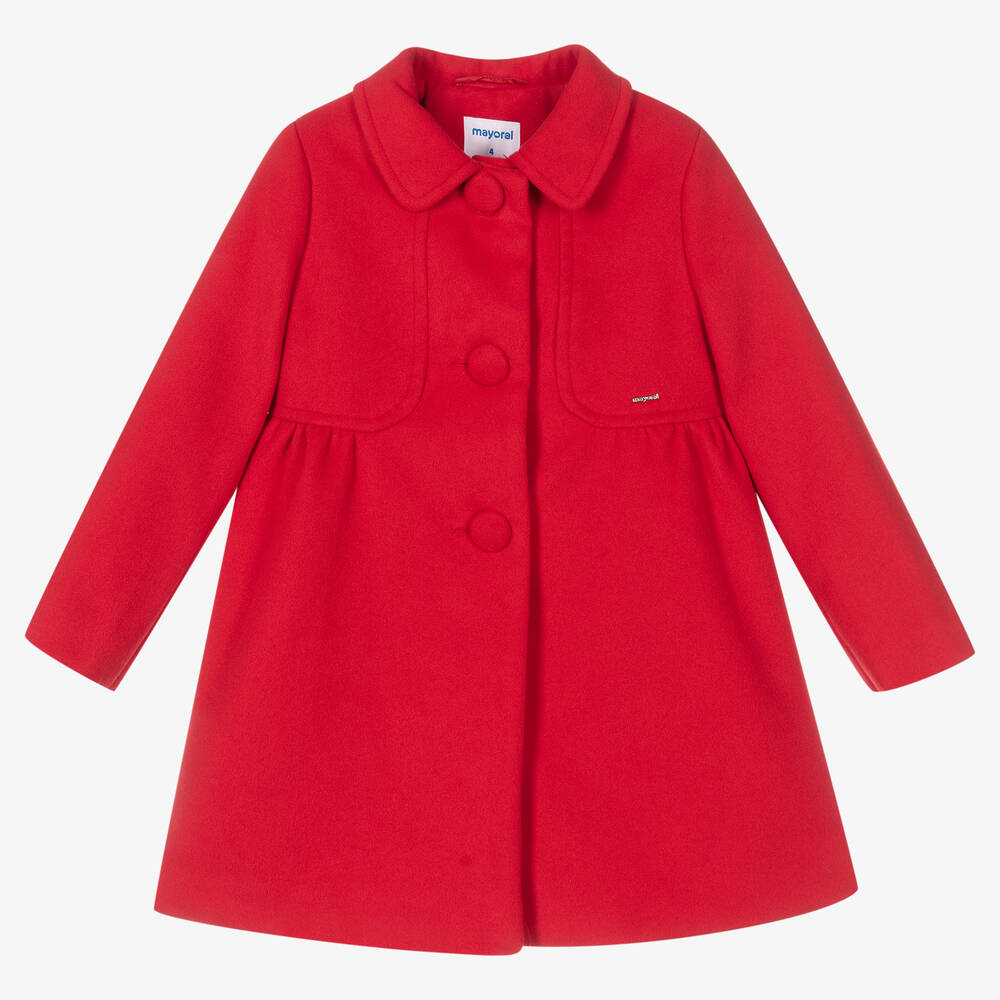 Mayoral - Girls Red Felted Classic Coat | Childrensalon