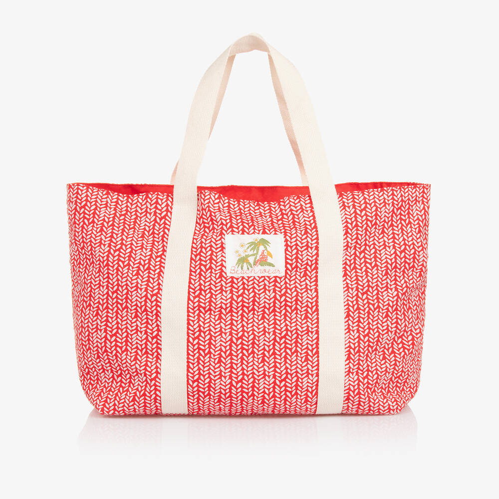 Mayoral Girls Red Floral Cotton Beach Bag 51cm Childrensalon Outlet