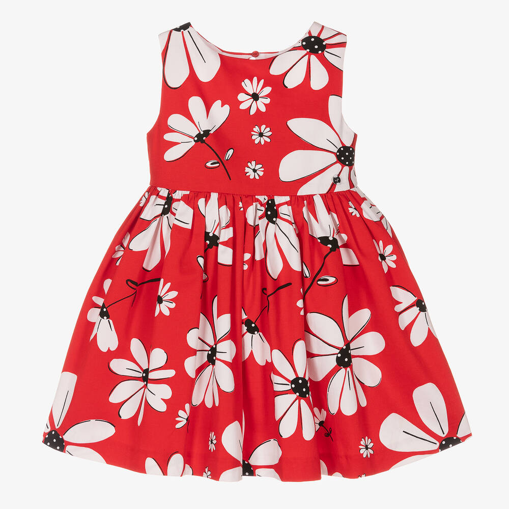Mayoral - Robe rouge en coton à fleurs fille | Childrensalon