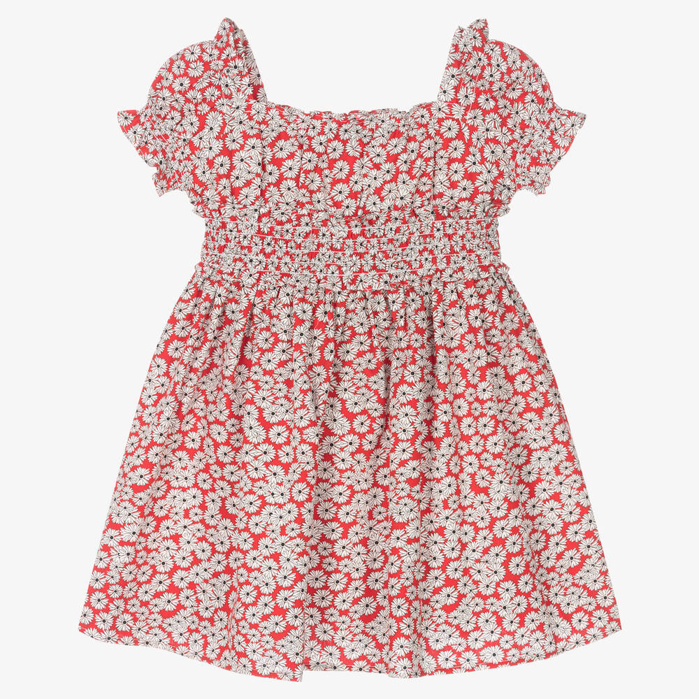 Mayoral Girls Red Floral Cotton Dress Childrensalon Outlet