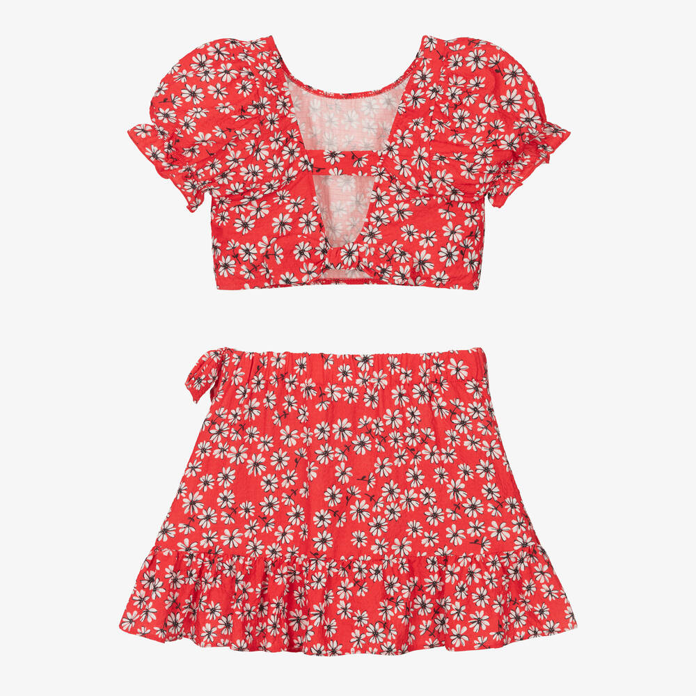 Mayoral-Girls Red Floral Skirt Set | Childrensalon Outlet