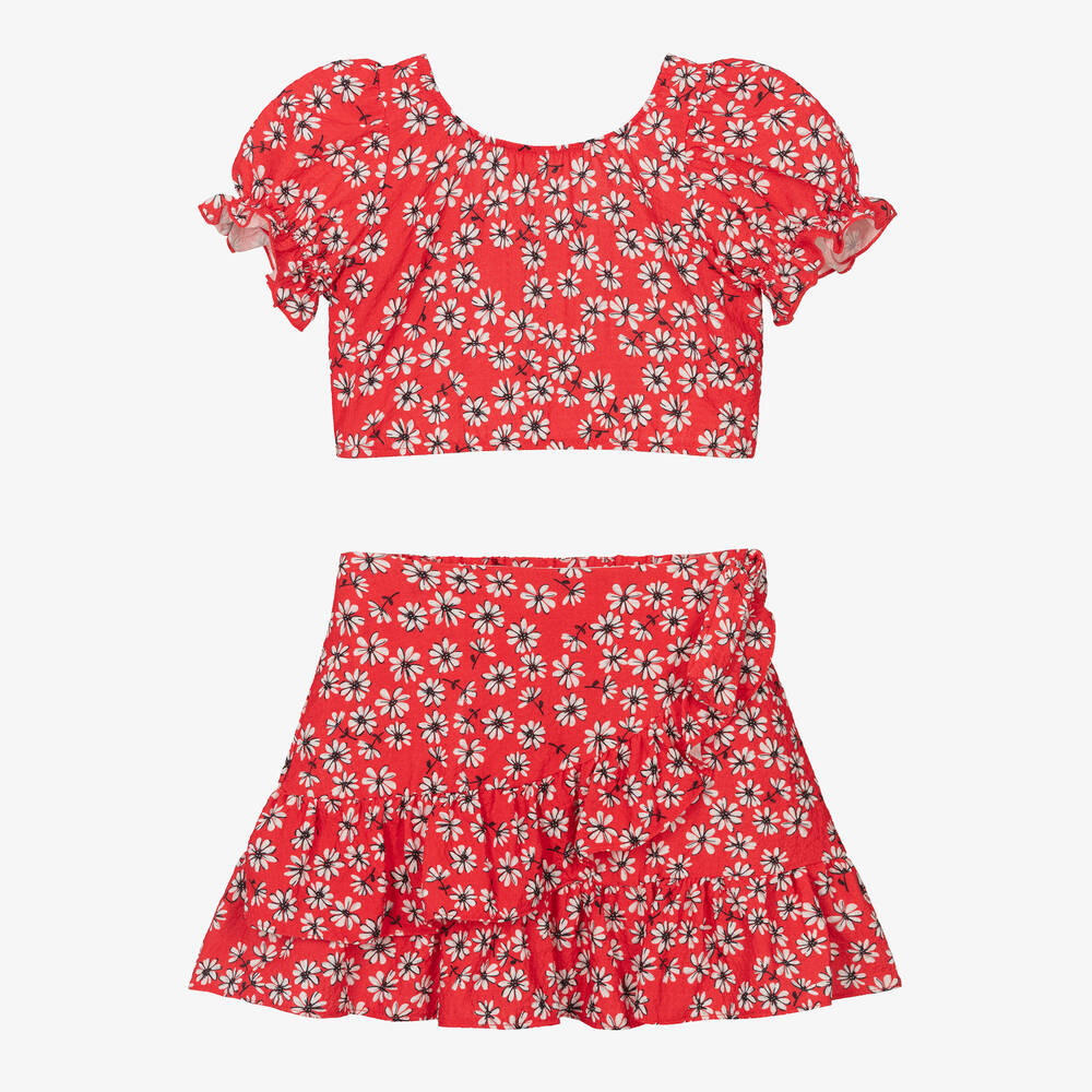 Mayoral - Ensemble jupe rouge à fleurs fille | Childrensalon